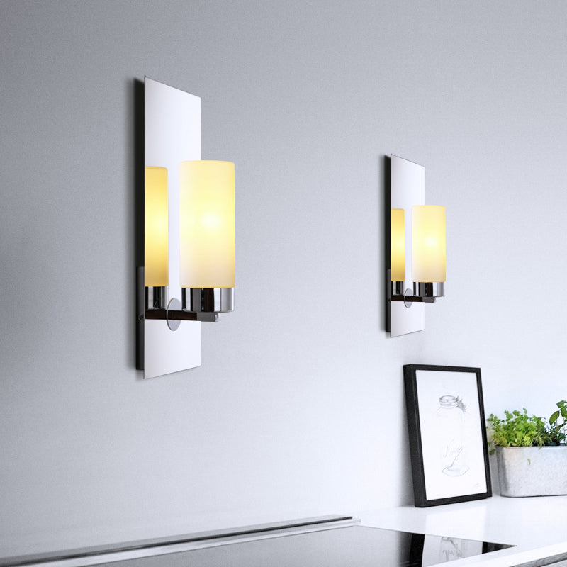 DecorBites™ Modern Opal Glass Tube Wall Sconce Light with Chrome Finish and Metal Backplate