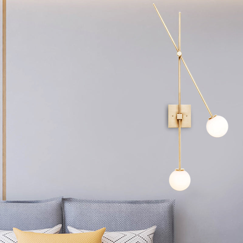 DecorBites™ Minimalist Opal Glass Bubble Wall Sconce with Metal Arm - 2 Bulb Light Fixture in Black/Gold