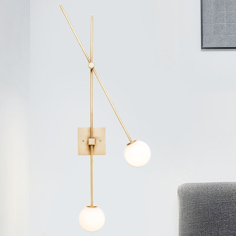 DecorBites™ Minimalist Opal Glass Bubble Wall Sconce with Metal Arm - 2 Bulb Light Fixture in Black/Gold