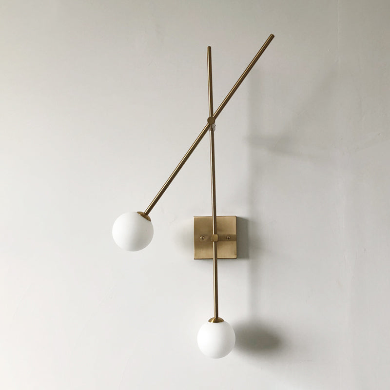 DecorBites™ Minimalist Opal Glass Bubble Wall Sconce with Metal Arm - 2 Bulb Light Fixture in Black/Gold