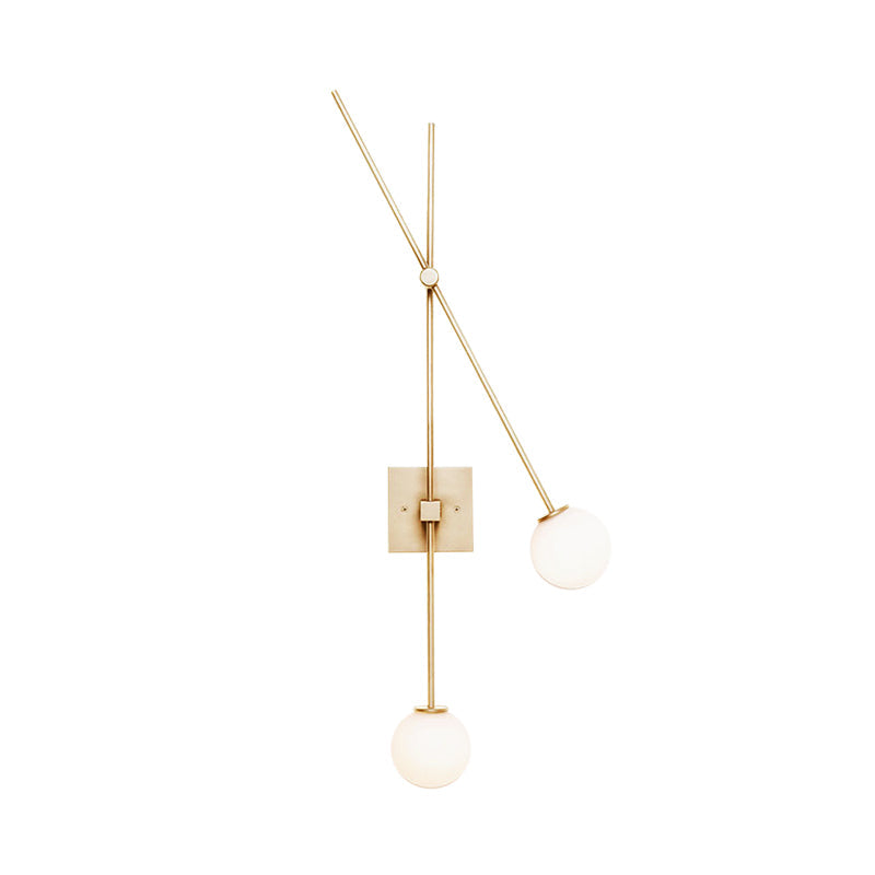 DecorBites™ Minimalist Opal Glass Bubble Wall Sconce with Metal Arm - 2 Bulb Light Fixture in Black/Gold