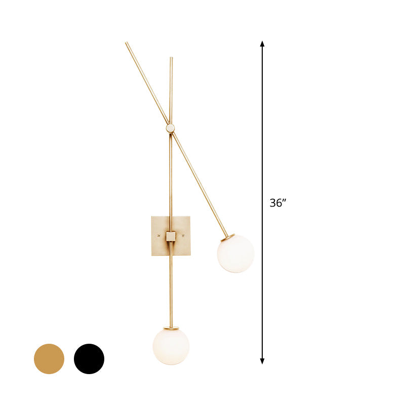 DecorBites™ Minimalist Opal Glass Bubble Wall Sconce with Metal Arm - 2 Bulb Light Fixture in Black/Gold