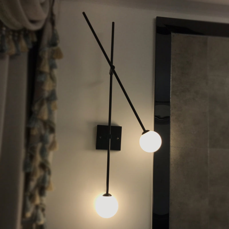DecorBites™ Minimalist Opal Glass Bubble Wall Sconce with Metal Arm - 2 Bulb Light Fixture in Black/Gold