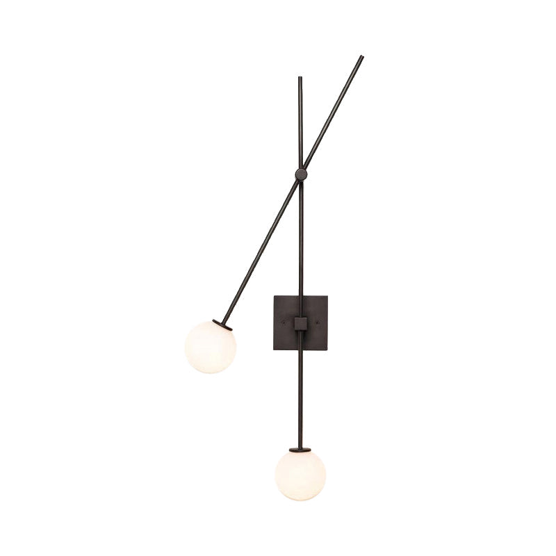 DecorBites™ Minimalist Opal Glass Bubble Wall Sconce with Metal Arm - 2 Bulb Light Fixture in Black/Gold