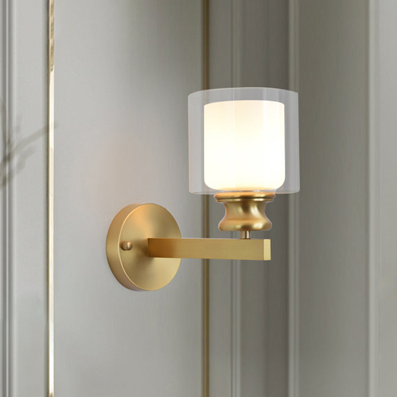 DecorBites™ Contemporary Brass Wall Mounted Light Fixture for Living Room - Armed Sconce with Metal Frame & 1 Bulb