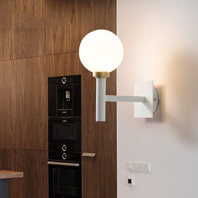 DecorBites™ Minimalist Metal-Armed Wall Lamp with Opal Glass Shade - White Sconce Light Fixture (1 Bulb)