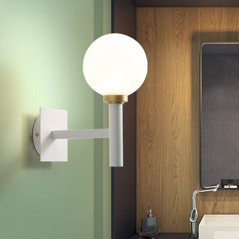 DecorBites™ Minimalist Metal-Armed Wall Lamp with Opal Glass Shade - White Sconce Light Fixture (1 Bulb)