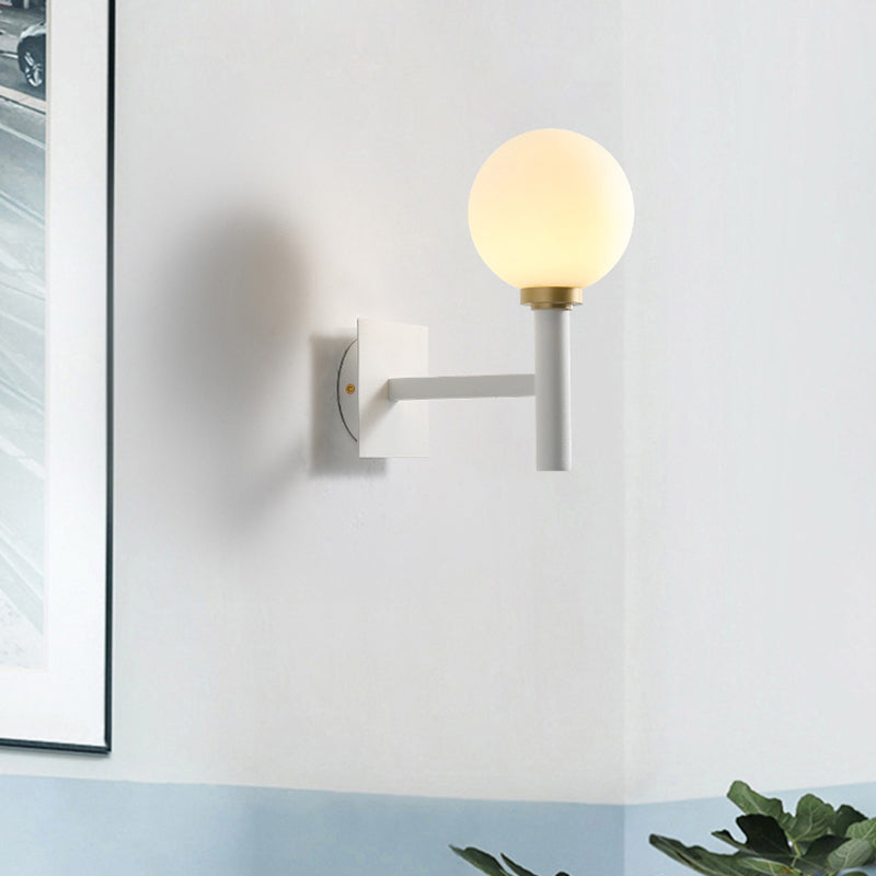 DecorBites™ Minimalist Metal-Armed Wall Lamp with Opal Glass Shade - White Sconce Light Fixture (1 Bulb)