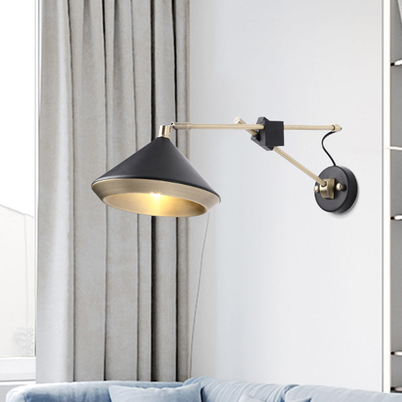 DecorBites™ Adjustable Metal Sconce: Modern Wall Light with Flared Design and 1-Bulb Capacity in White/Black