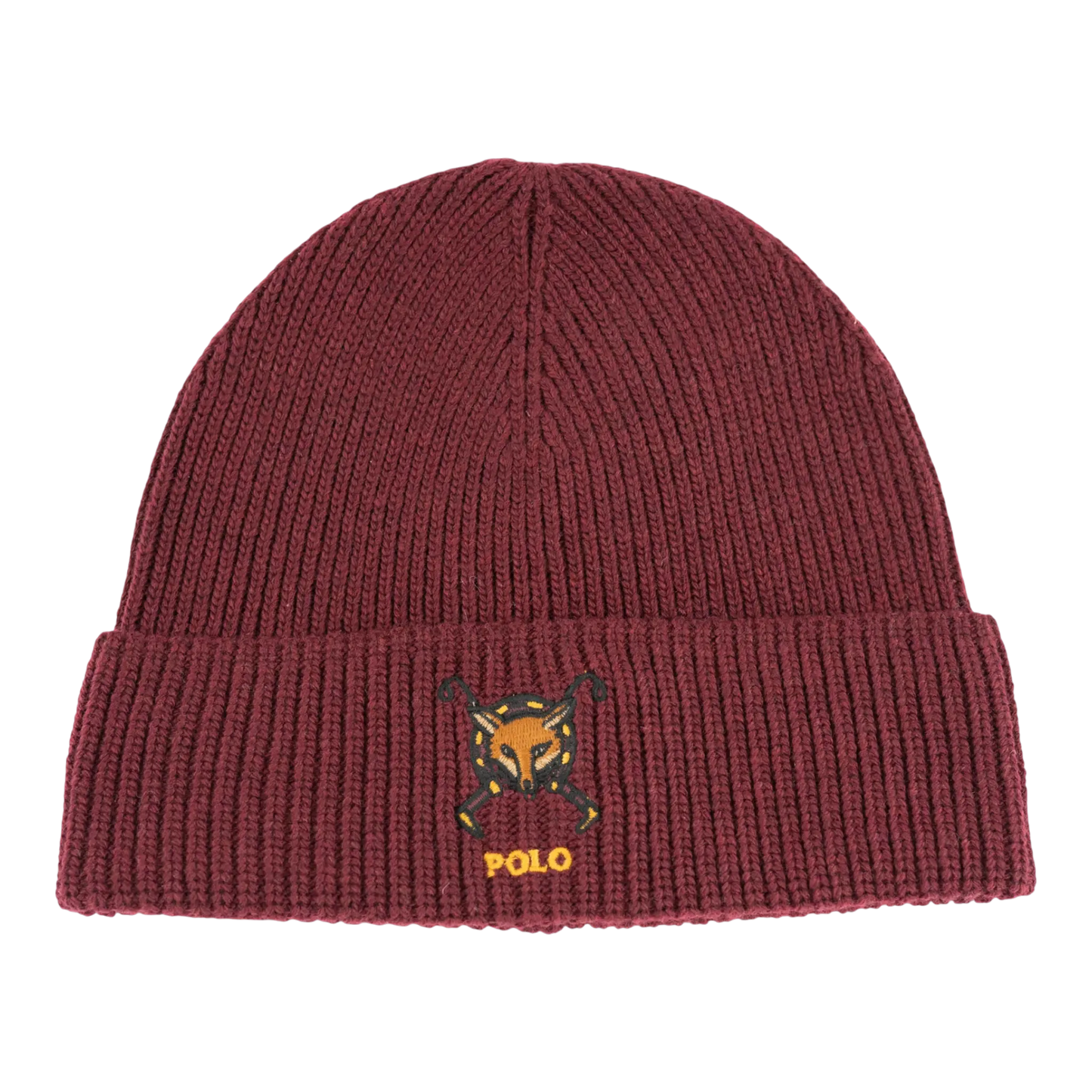 Polo Ralph Lauren Embroidered Fox Rib-Knit Women Beanie Rich Ruby