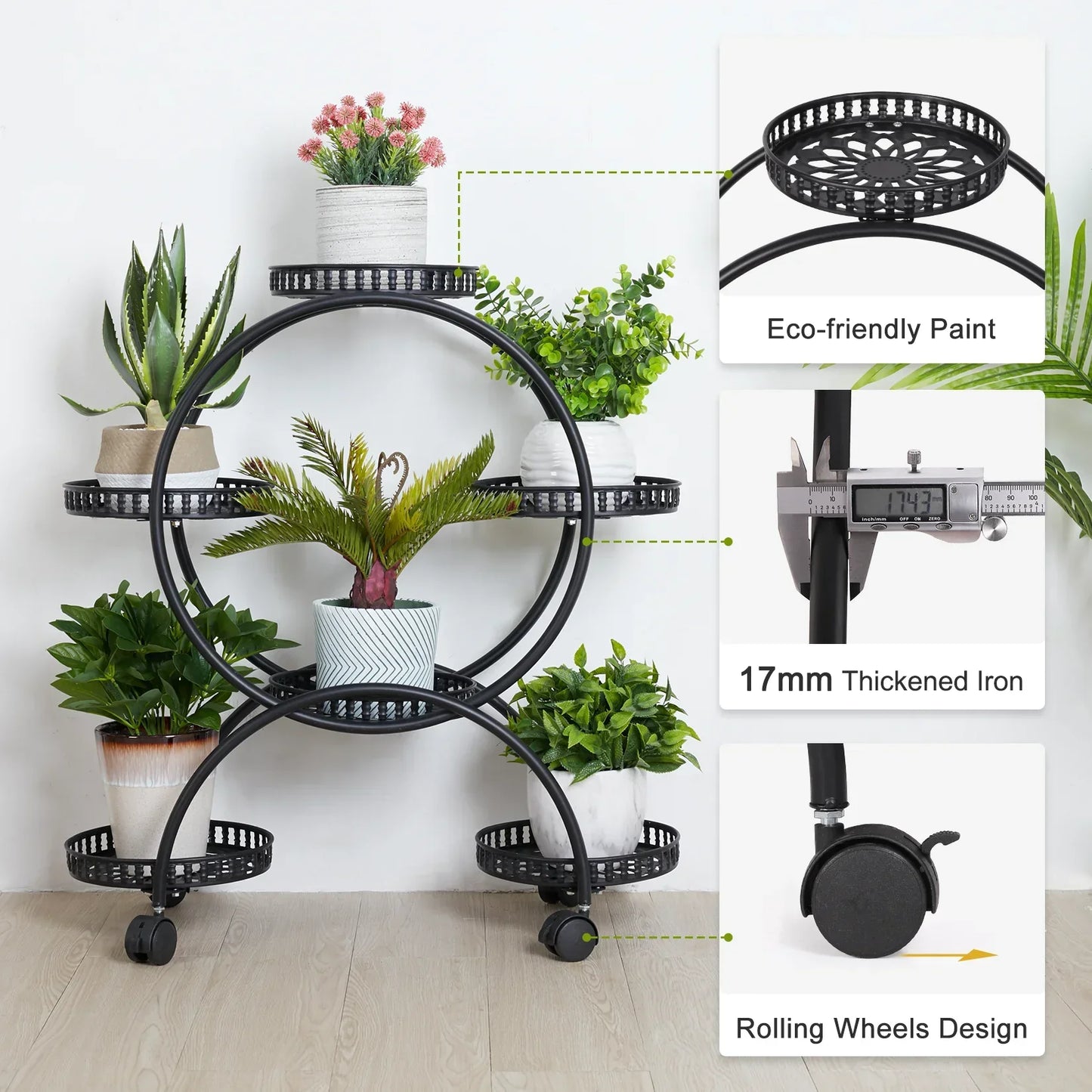 DecorBites™ 4-Wheel Plant Stand with 6 Pots