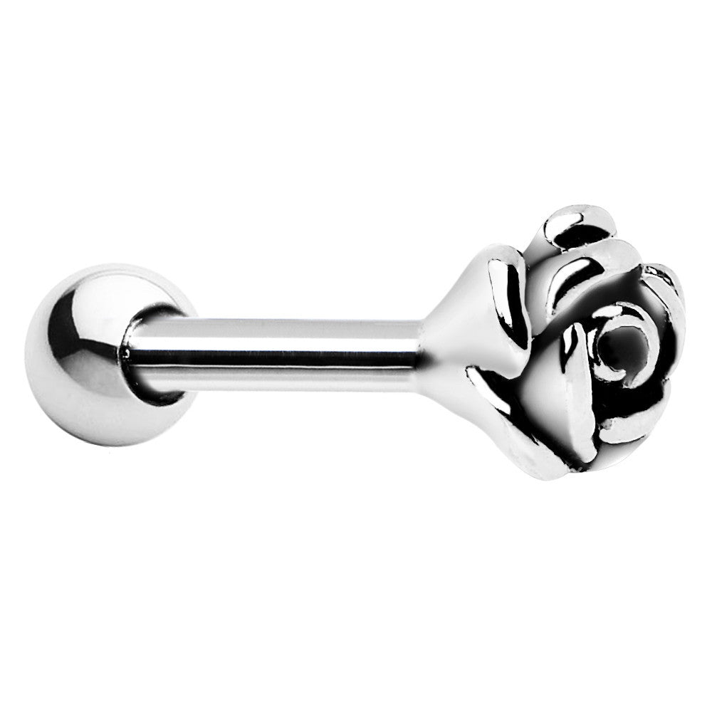 Silver 925 Blooming Rose Flower Cartilage Tragus Earring