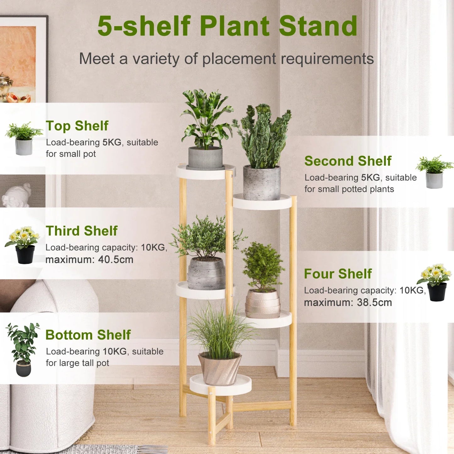 DecorBites™ 5-Tier Bamboo Plant Stand for Indoor and Outdoor