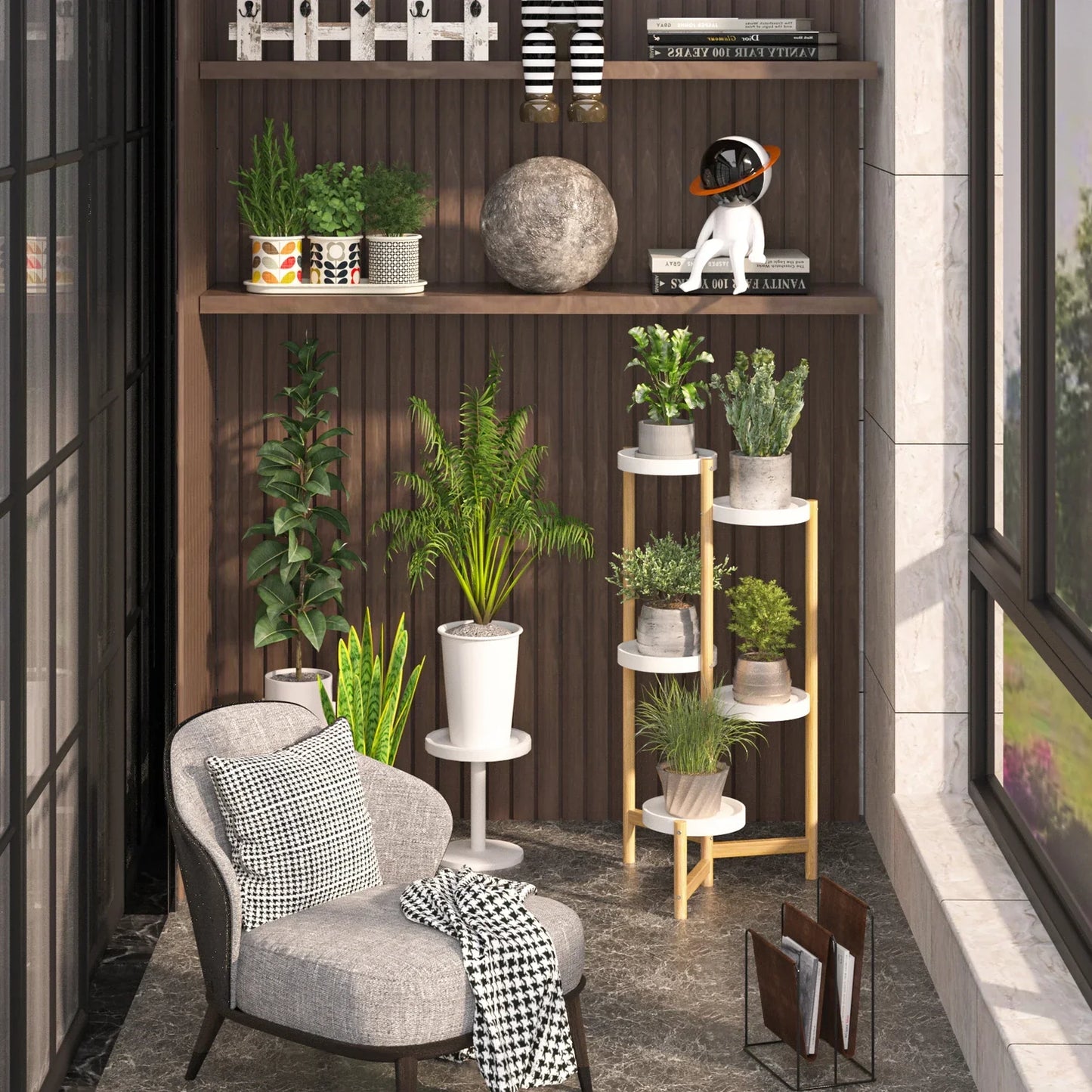 DecorBites™ 5-Tier Bamboo Plant Stand for Indoor and Outdoor