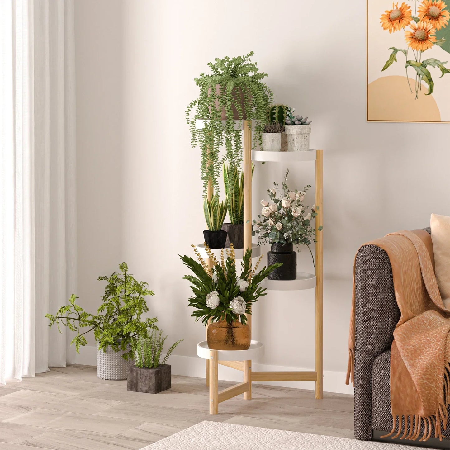 DecorBites™ 5-Tier Bamboo Plant Stand for Indoor and Outdoor