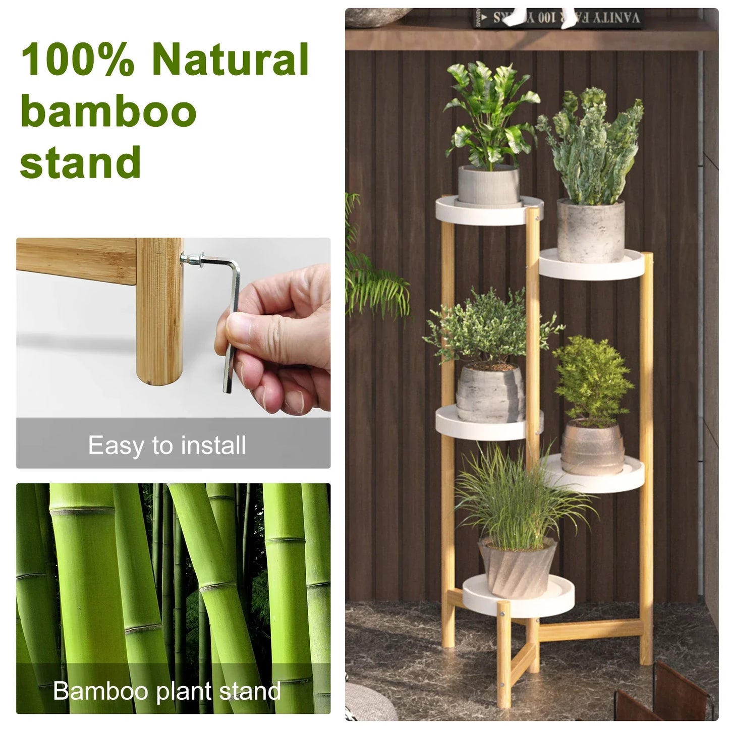 DecorBites™ 5-Tier Bamboo Plant Stand for Indoor and Outdoor
