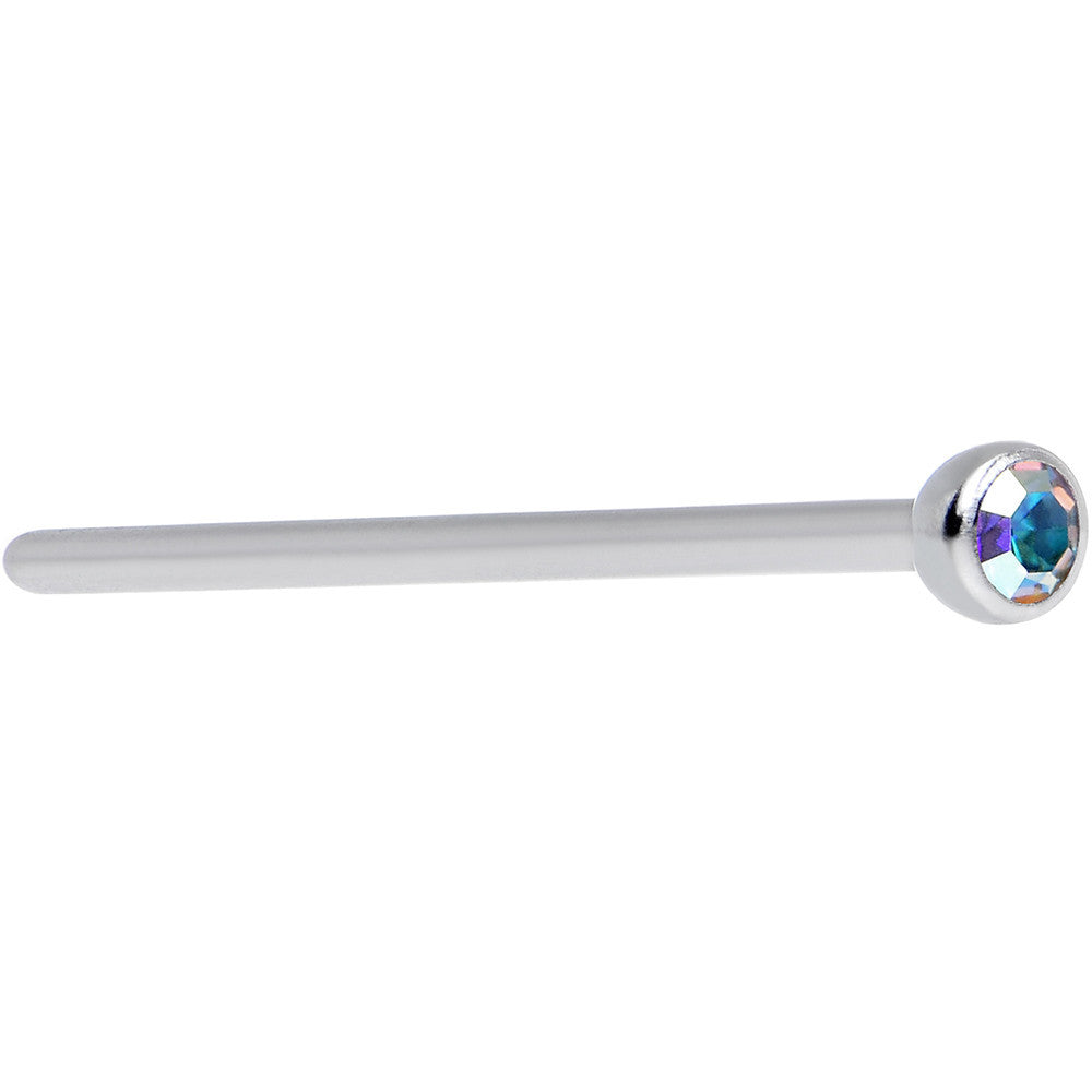 18G 3/4 Aurora CZ Steel Straight Fishtail Nose Ring 2.5mm