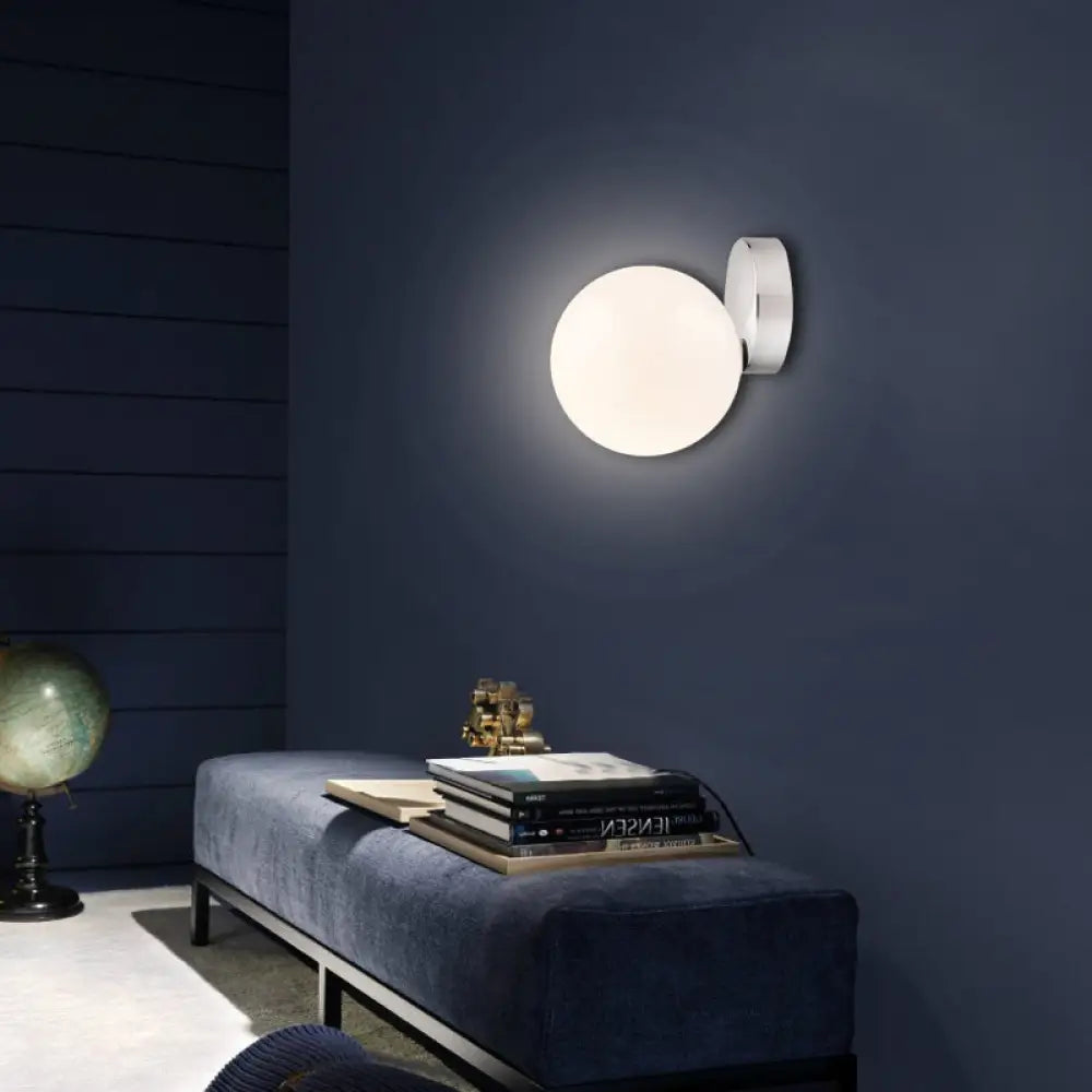 DecorBites™ 6"/8" Round Ball Wall Sconce Modern Style Milk Glass Living Room Light, Wall Mounted Lamp with Silver Finish
