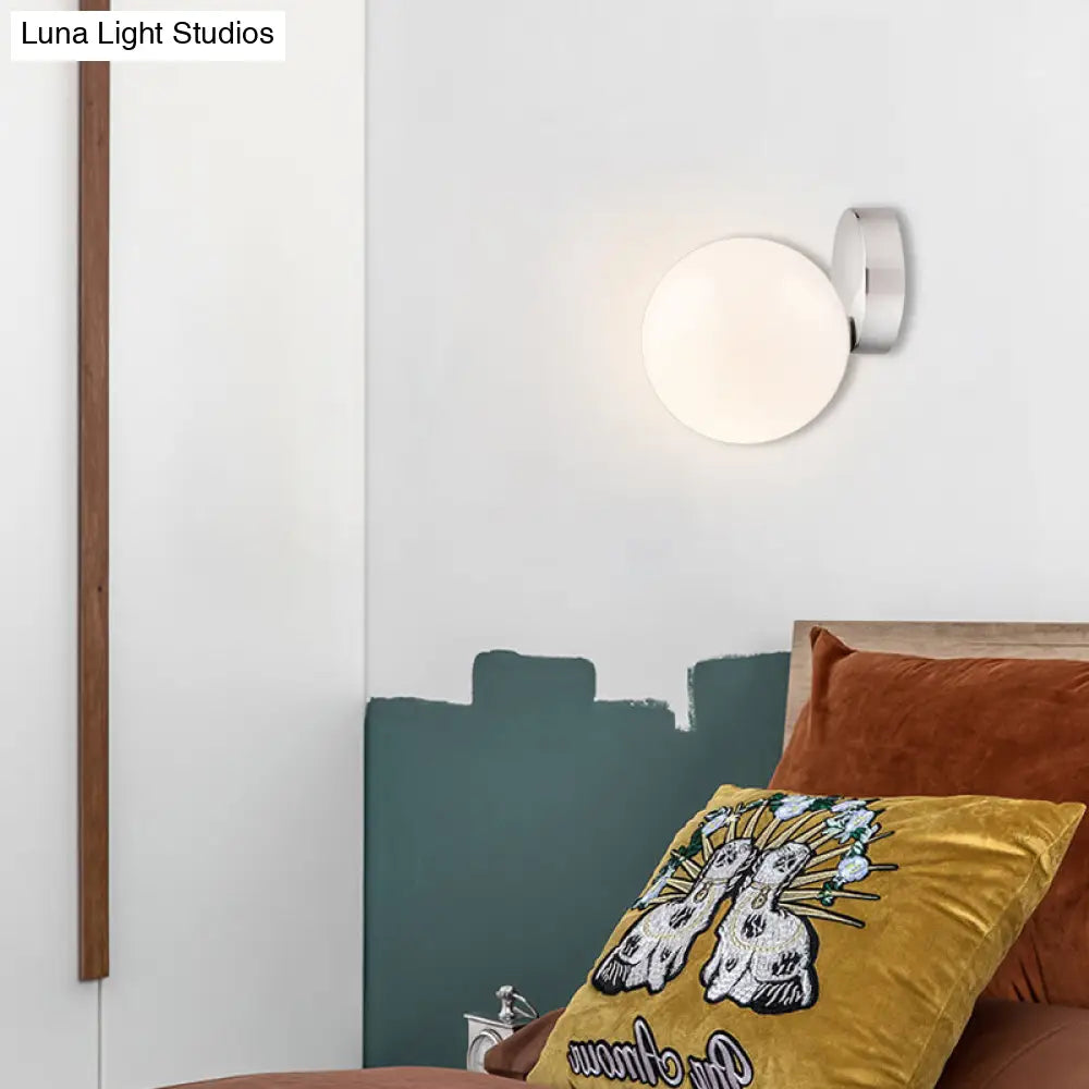 DecorBites™ 6"/8" Round Ball Wall Sconce Modern Style Milk Glass Living Room Light, Wall Mounted Lamp with Silver Finish