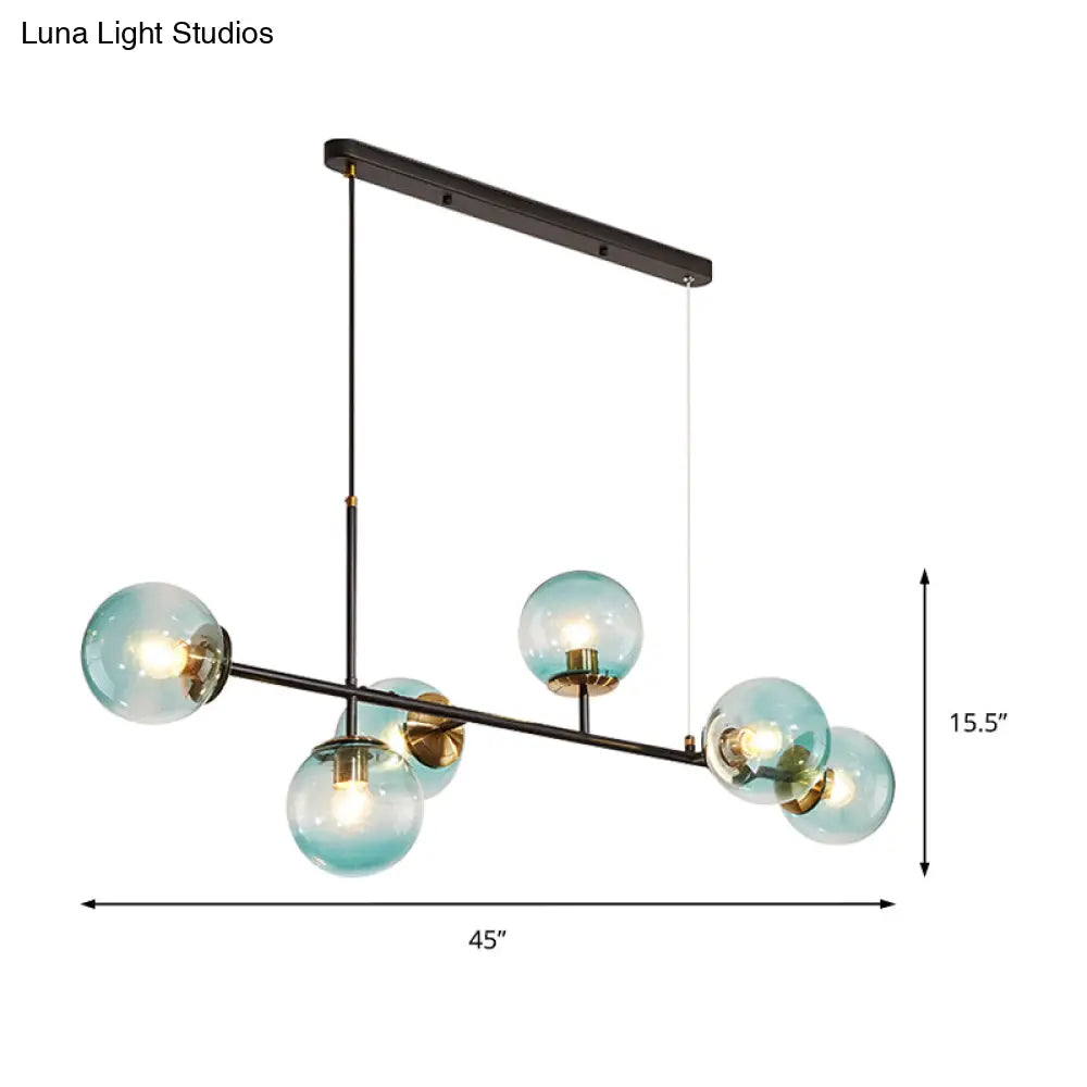 DecorBites™ 6-Light Industrial Island Pendant with Amber/Milky White/Blue Gradient Glass Shades & Adjustable Cord