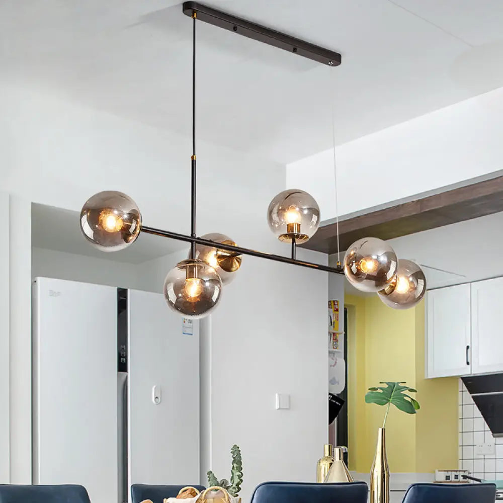 DecorBites™ 6-Light Industrial Island Pendant with Amber/Milky White/Blue Gradient Glass Shades & Adjustable Cord