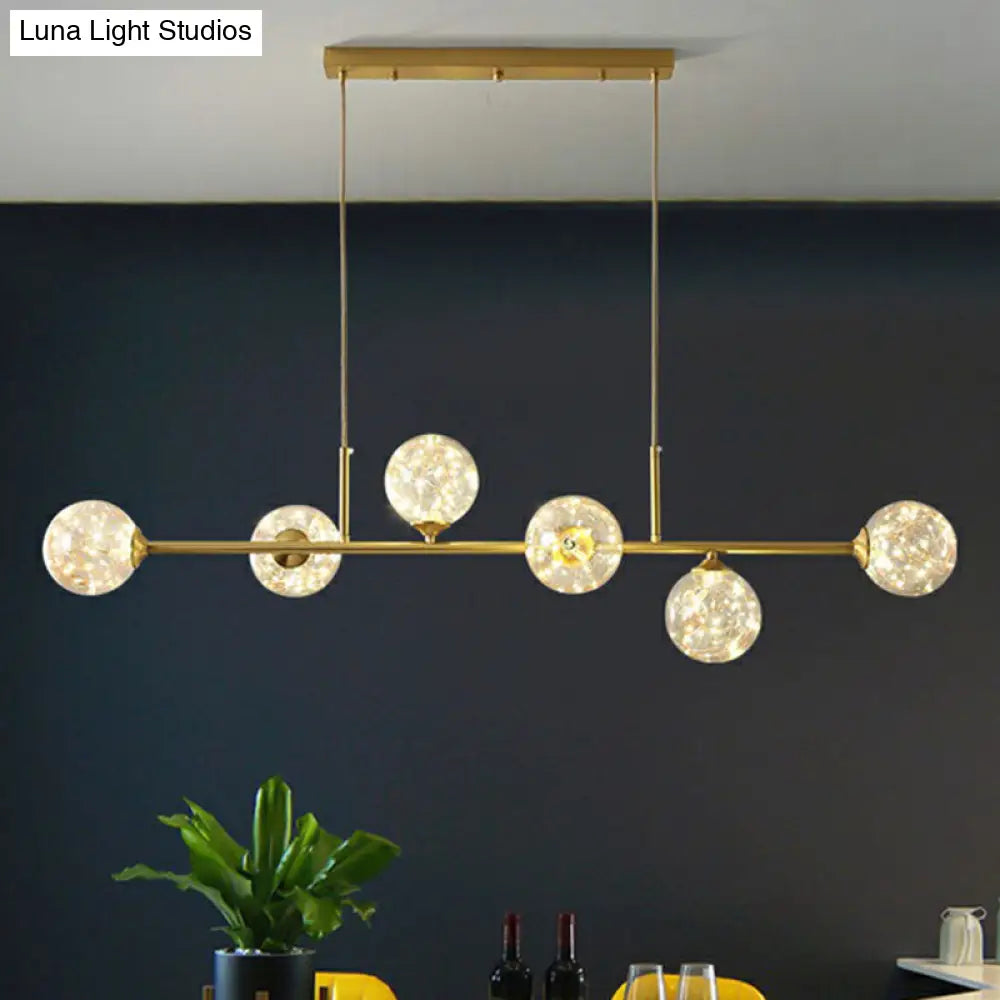 DecorBites™ 6-Light Linear Dining Room Island Pendant with Postmodern Metallic Finish and Glass Ball Shades