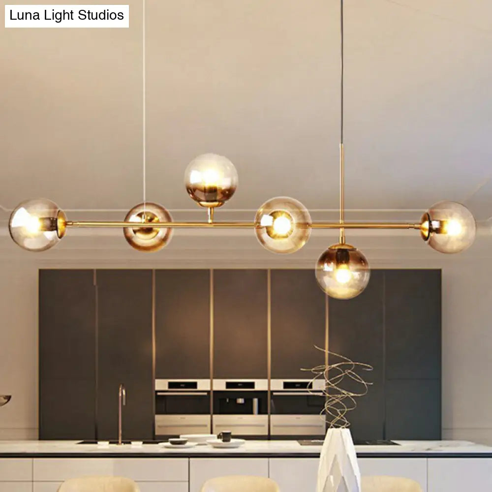 DecorBites™ 6-Light Linear Dining Room Island Pendant with Postmodern Metallic Finish and Glass Ball Shades