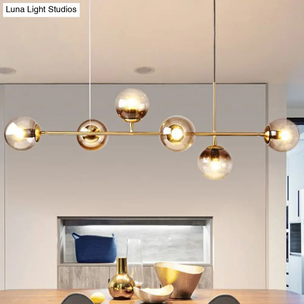 DecorBites™ 6-Light Linear Dining Room Island Pendant with Postmodern Metallic Finish and Glass Ball Shades