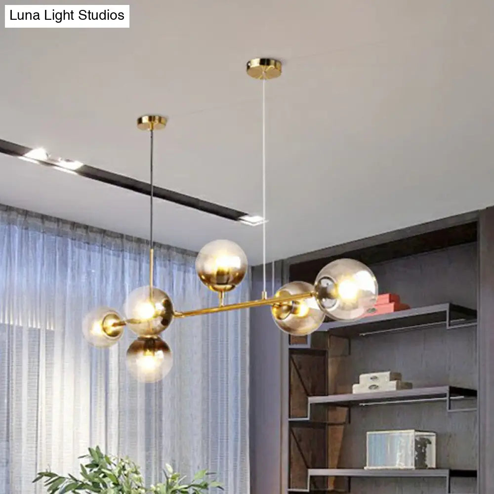 DecorBites™ 6-Light Linear Dining Room Island Pendant with Postmodern Metallic Finish and Glass Ball Shades