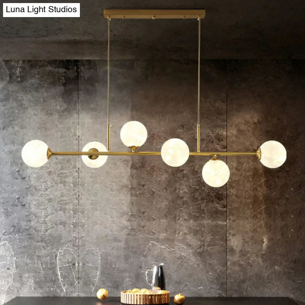 DecorBites™ 6-Light Linear Dining Room Island Pendant with Postmodern Metallic Finish and Glass Ball Shades