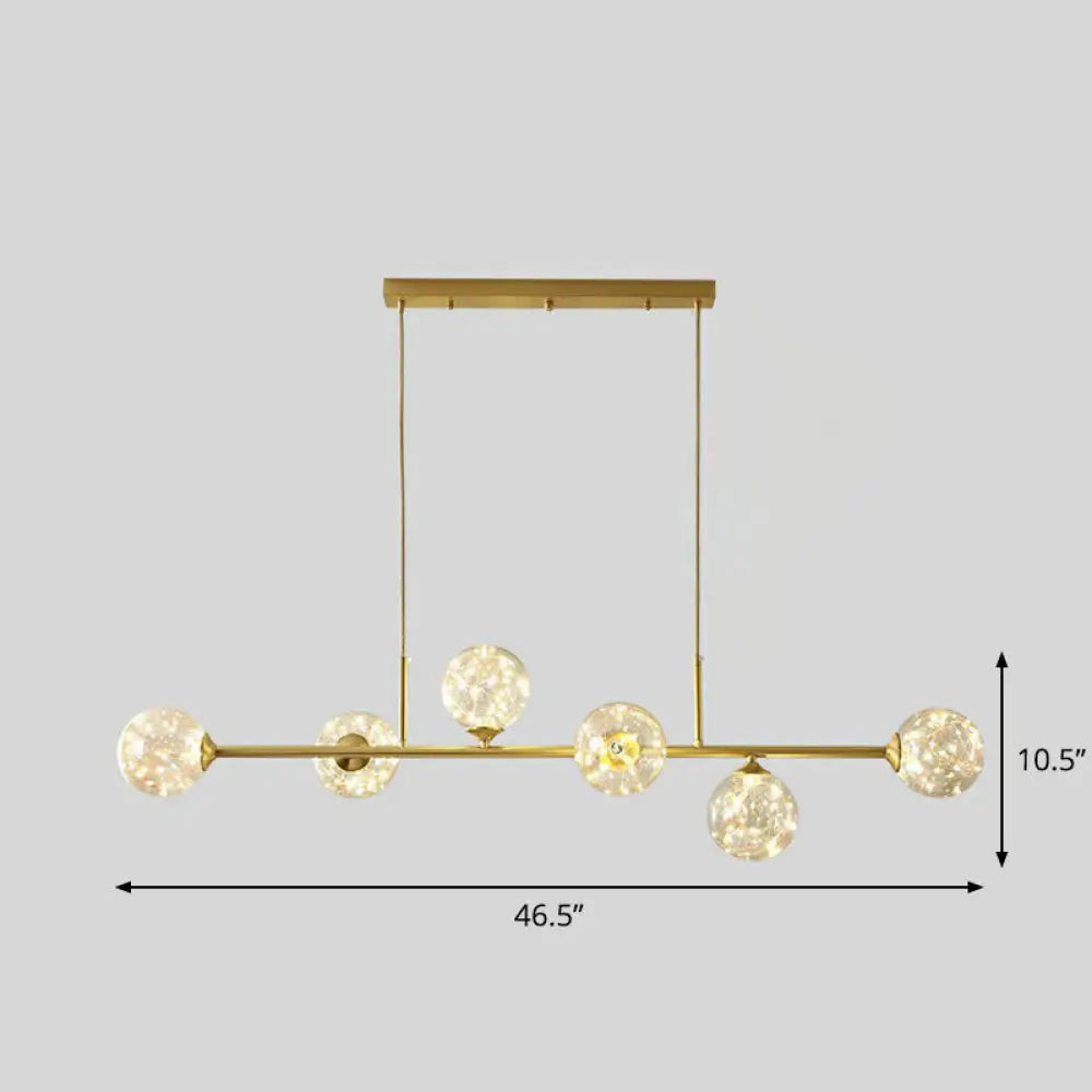 DecorBites™ 6-Light Linear Dining Room Island Pendant with Postmodern Metallic Finish and Glass Ball Shades
