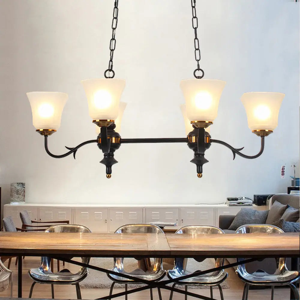 DecorBites™ 6-Light Traditional Bell Pendant Ceiling Lamp in Black with White Glass Shades - Ideal for Dining Room