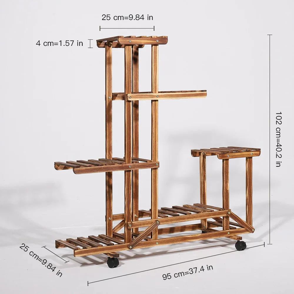 DecorBites™ 6-Tier Wooden Plant Stand for Indoor/Outdoor Use
