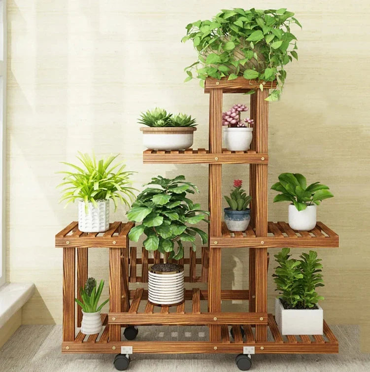 DecorBites™ 6-Tier Wooden Plant Stand for Indoor/Outdoor Use