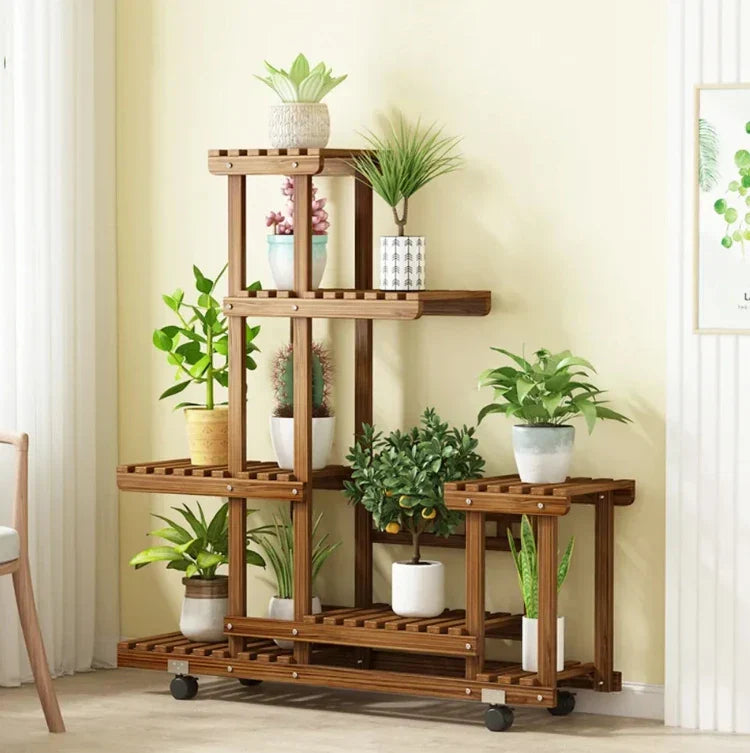 DecorBites™ 6-Tier Wooden Plant Stand for Indoor/Outdoor Use