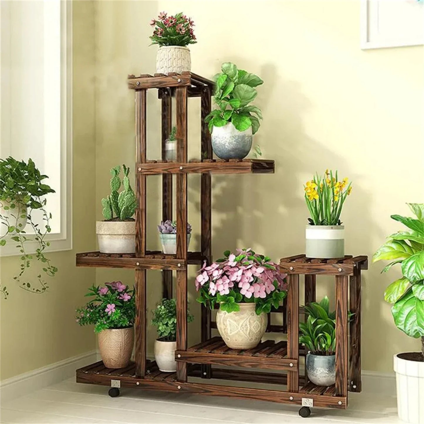 DecorBites™ 6-Tier Wooden Plant Stand for Indoor/Outdoor Use