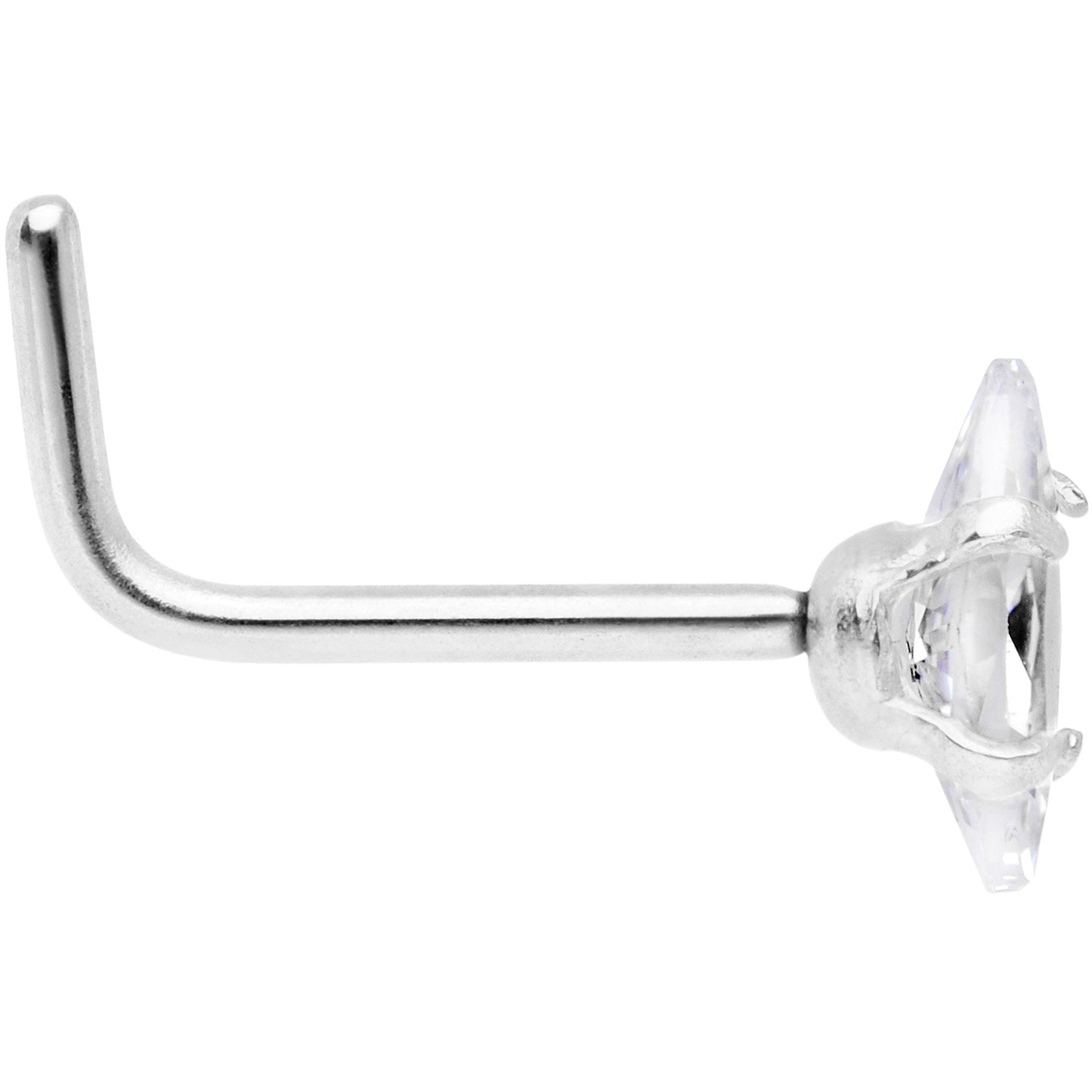 20G 1/4 Clear CZ Gem Ellipse L Shape Nose Ring
