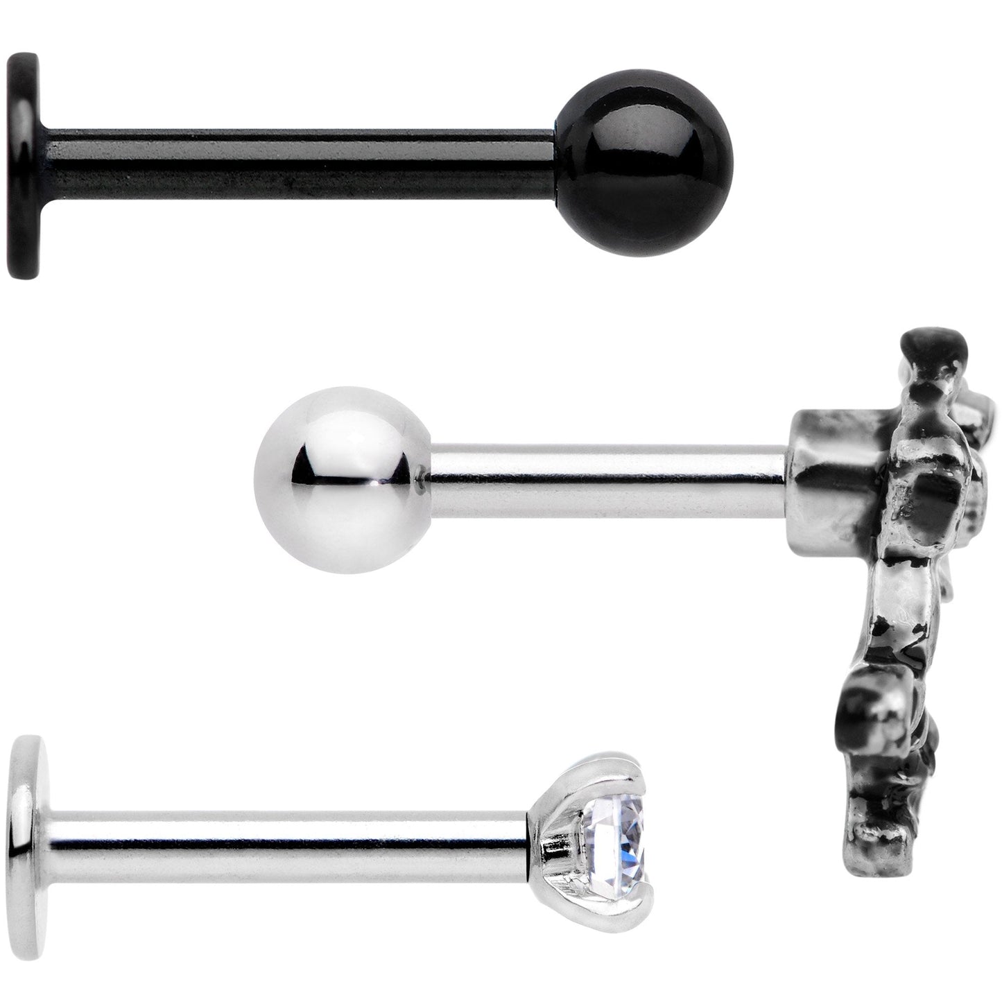 16G 1/4 Clear Gem Springtime Cartilage Tragus Earring Set of 3