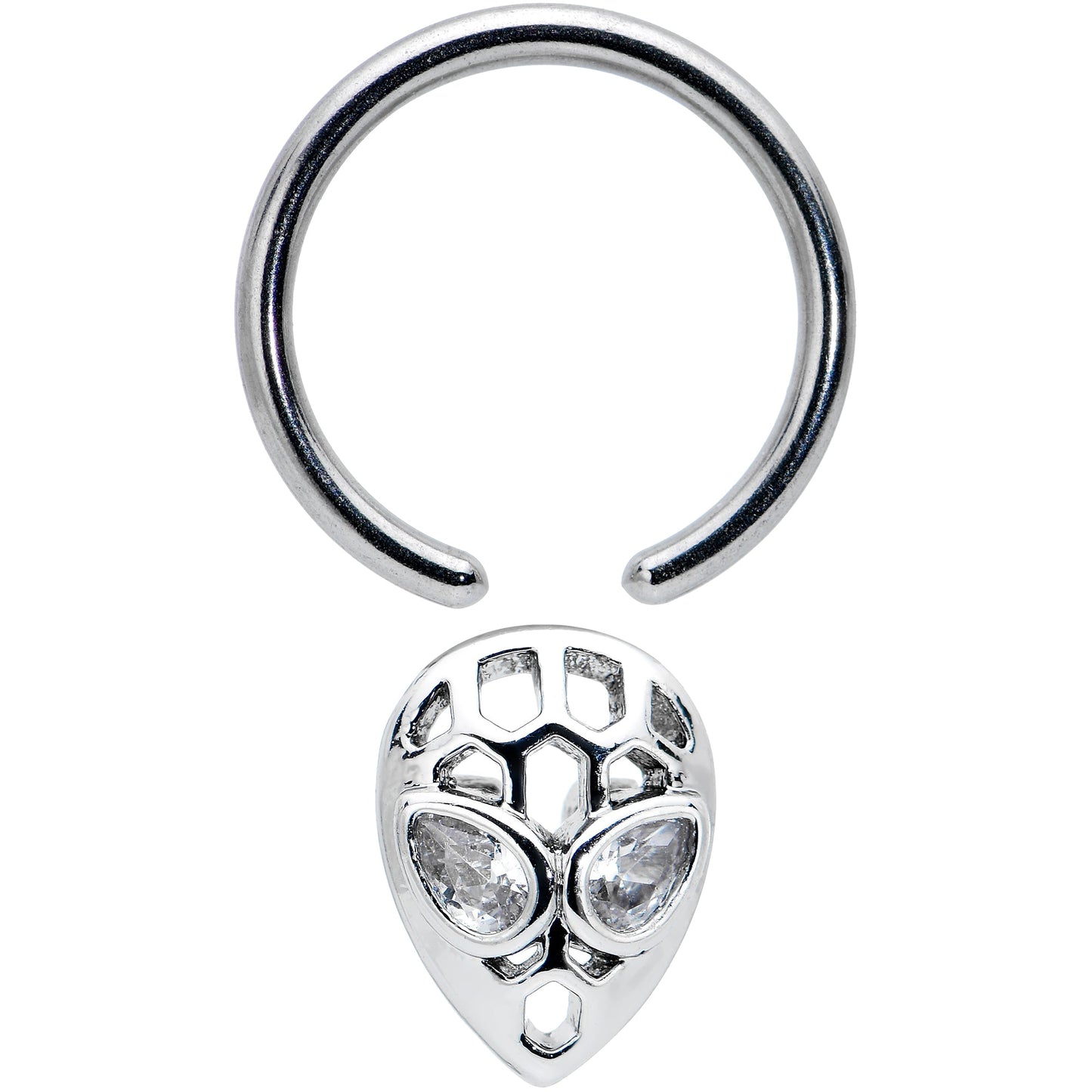 16G 3/8 Clear CZ Gem Openwork Alien Hinged Segment Ring