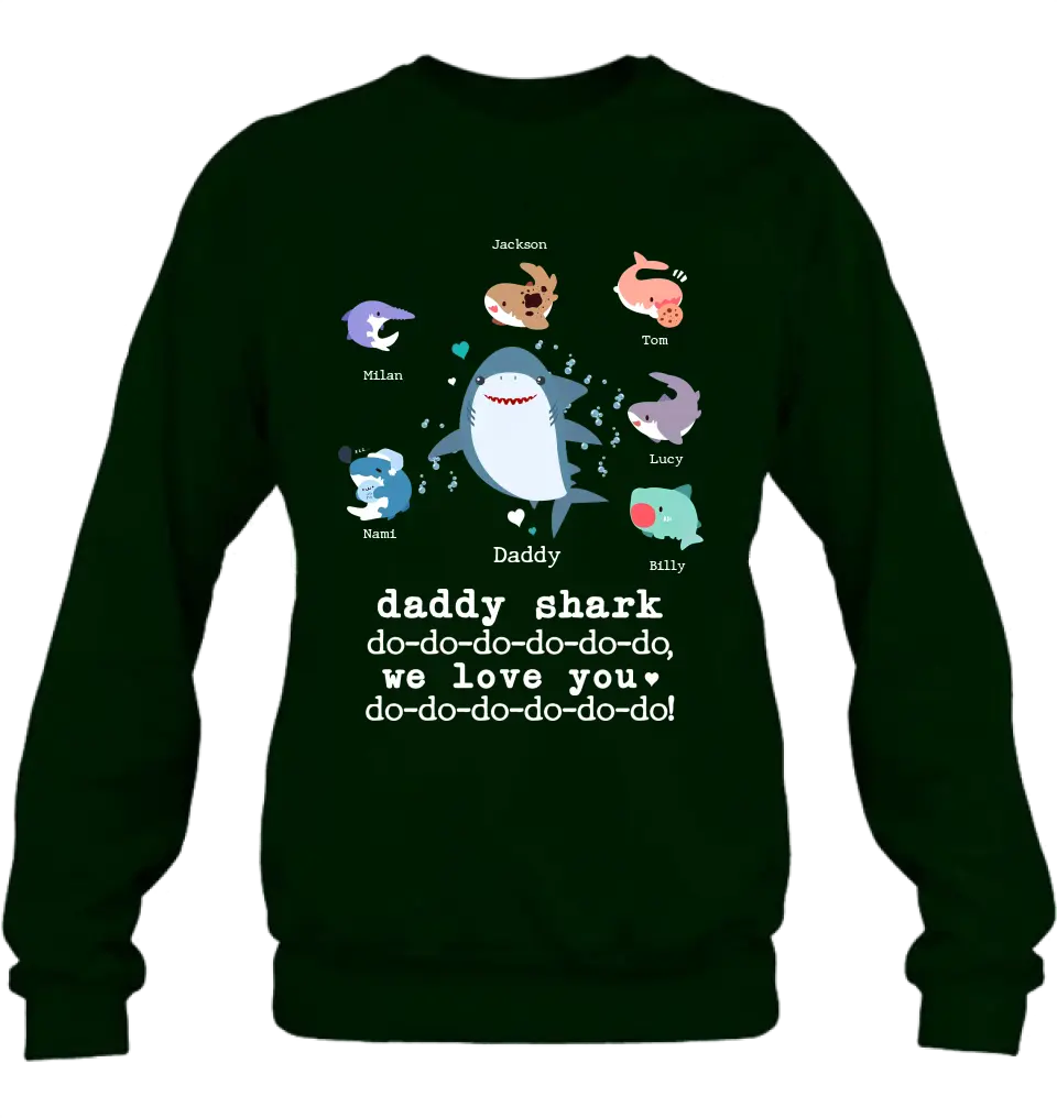 Personalized Shark Shirt/Hoodie - Father's Day Gift Idea With Up to 6 Kids - Daddy Shark We Love You
