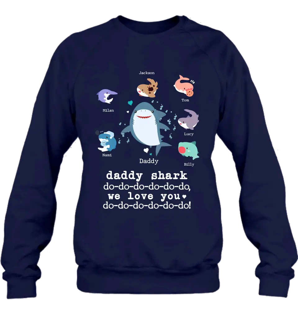 Personalized Shark Shirt/Hoodie - Father's Day Gift Idea With Up to 6 Kids - Daddy Shark We Love You