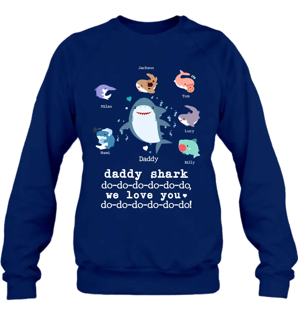 Personalized Shark Shirt/Hoodie - Father's Day Gift Idea With Up to 6 Kids - Daddy Shark We Love You