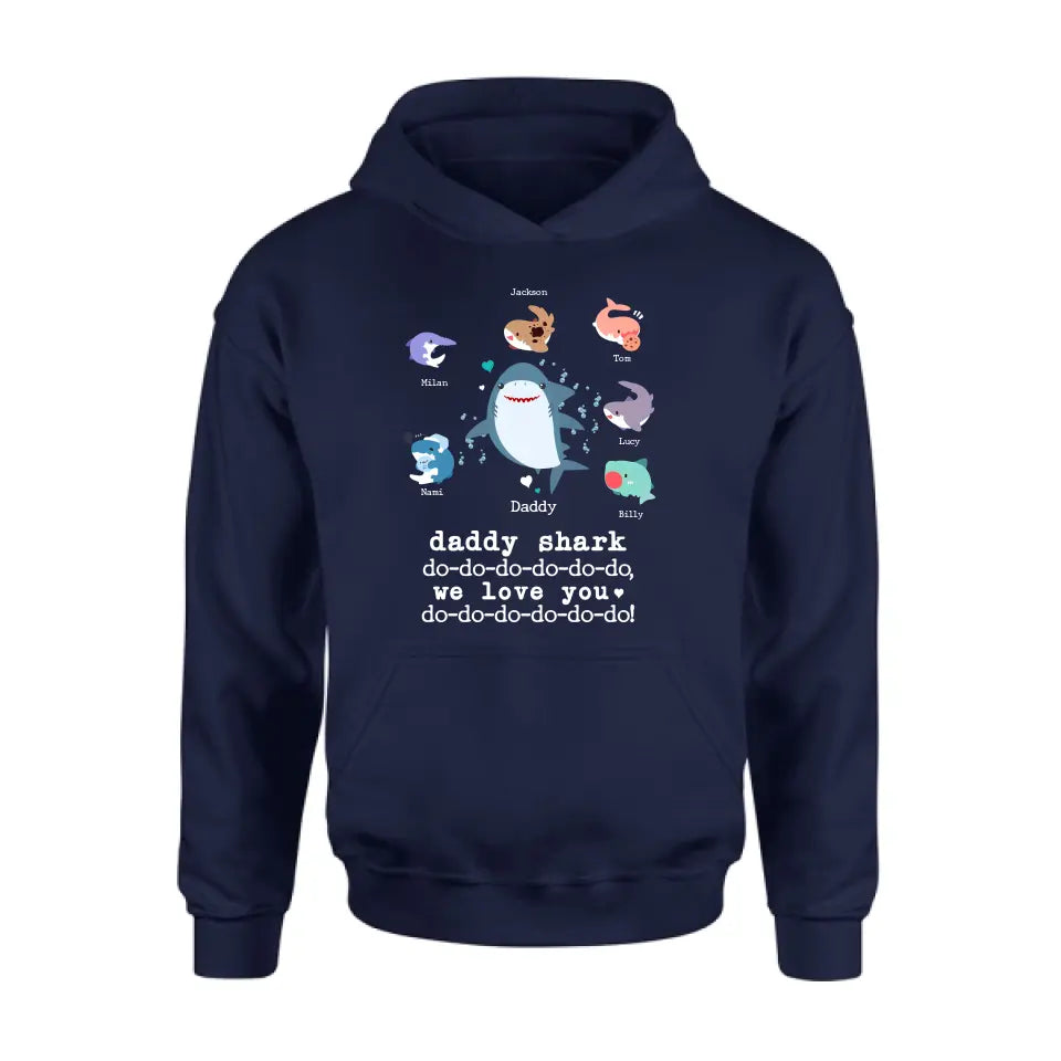 Personalized Shark Shirt/Hoodie - Father's Day Gift Idea With Up to 6 Kids - Daddy Shark We Love You