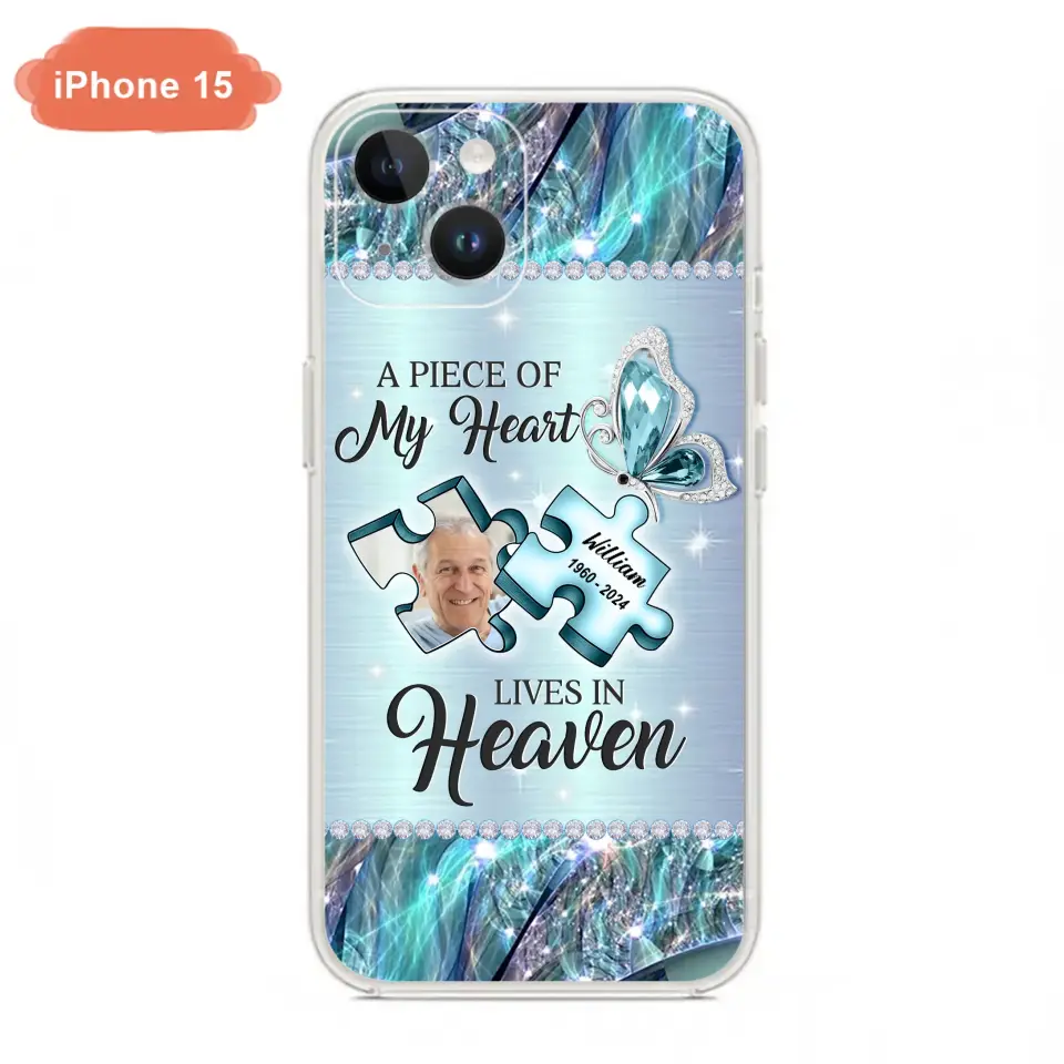 Personalized Memorial Photo Phone Case - Memorial Gift Idea for Father's Day - A Piece Of My Heart Lives In Heaven - Case for iPhone/Samsung