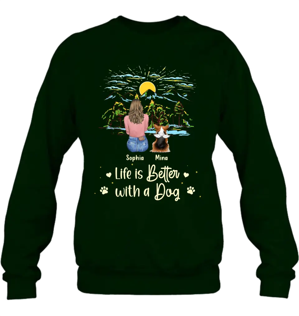 Personalized Pet Shirt/Hoodie - Up to 4 Dogs/Cats/Rabbits - Gift Idea For Pet Lover/Father's Day/Mother's Day - Life Is Better With Dogs