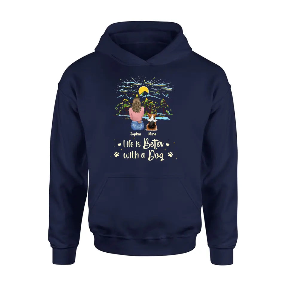 Personalized Pet Shirt/Hoodie - Up to 4 Dogs/Cats/Rabbits - Gift Idea For Pet Lover/Father's Day/Mother's Day - Life Is Better With Dogs