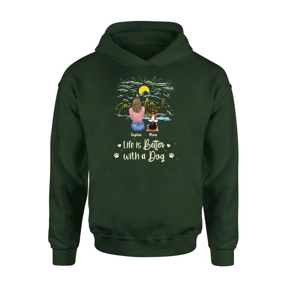 Personalized Pet Shirt/Hoodie - Up to 4 Dogs/Cats/Rabbits - Gift Idea For Pet Lover/Father's Day/Mother's Day - Life Is Better With Dogs