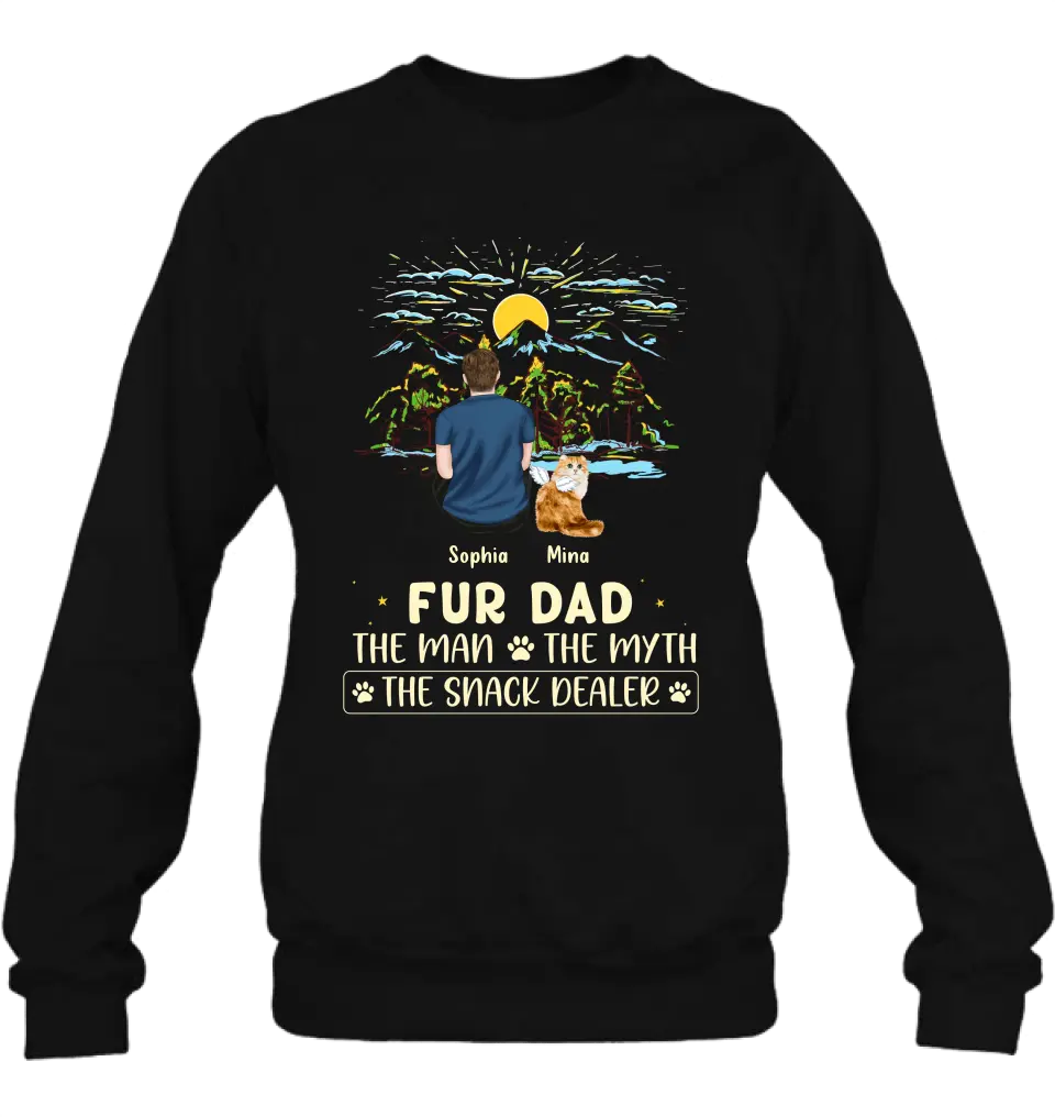 Personalized Cat Dad Shirt/Hoodie - Up to 4 Cats - Gift Idea For Father's Day/Cat Lover - Fur Dad The Man The Myth The Snack Dealer