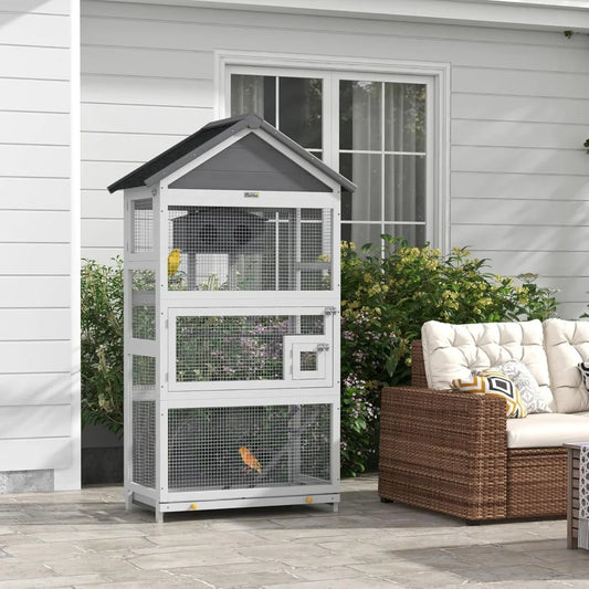 DecorBites™ 67" Wooden Outdoor Bird Aviary for Finches and Parakeets