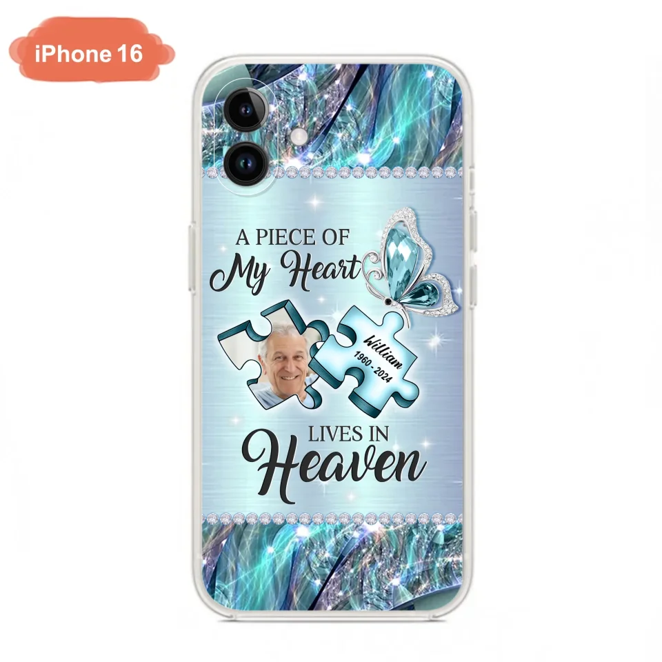 Personalized Memorial Photo Phone Case - Memorial Gift Idea for Father's Day - A Piece Of My Heart Lives In Heaven - Case for iPhone/Samsung